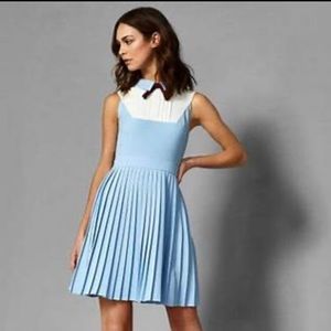Ted Baker Collared Bib Pleated Baby Blue Dress *NWT*